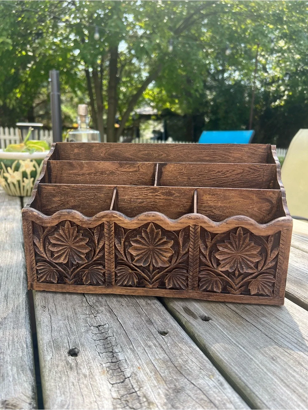 Vintage Lerner Plastic Faux Carved Wood Desk Organizer